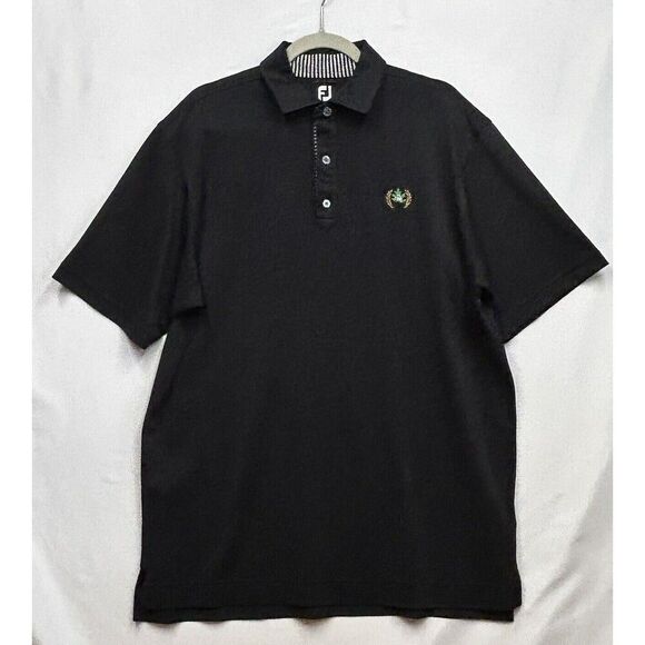 Foot Joy FJ Solid Black Short Sleeve  Golf Polo  Large‎ Eagle Logo Pullover - Picture 1 of 9